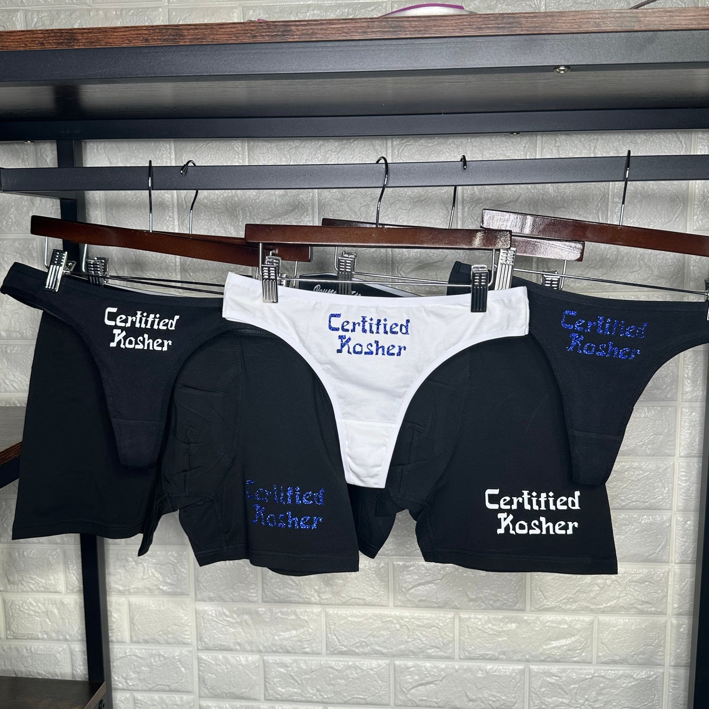 Certified Kosher Cotton Boxers with Blue Glitter Letters