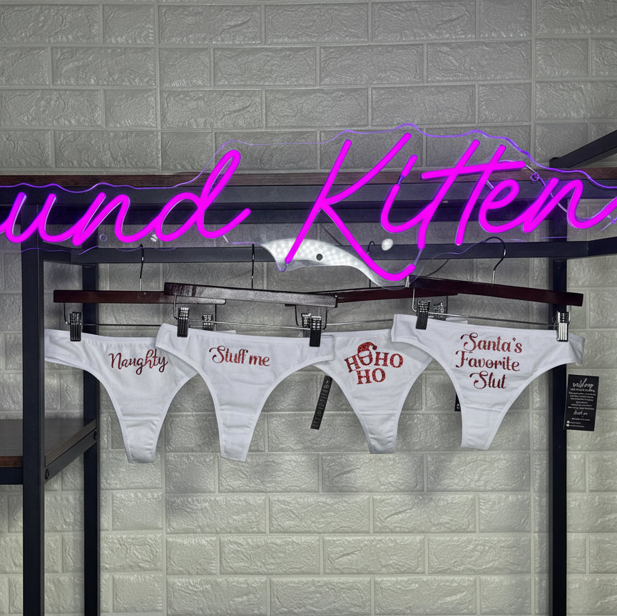 Ho Ho Ho Cotton Thong Panties with Red Glitter Letters