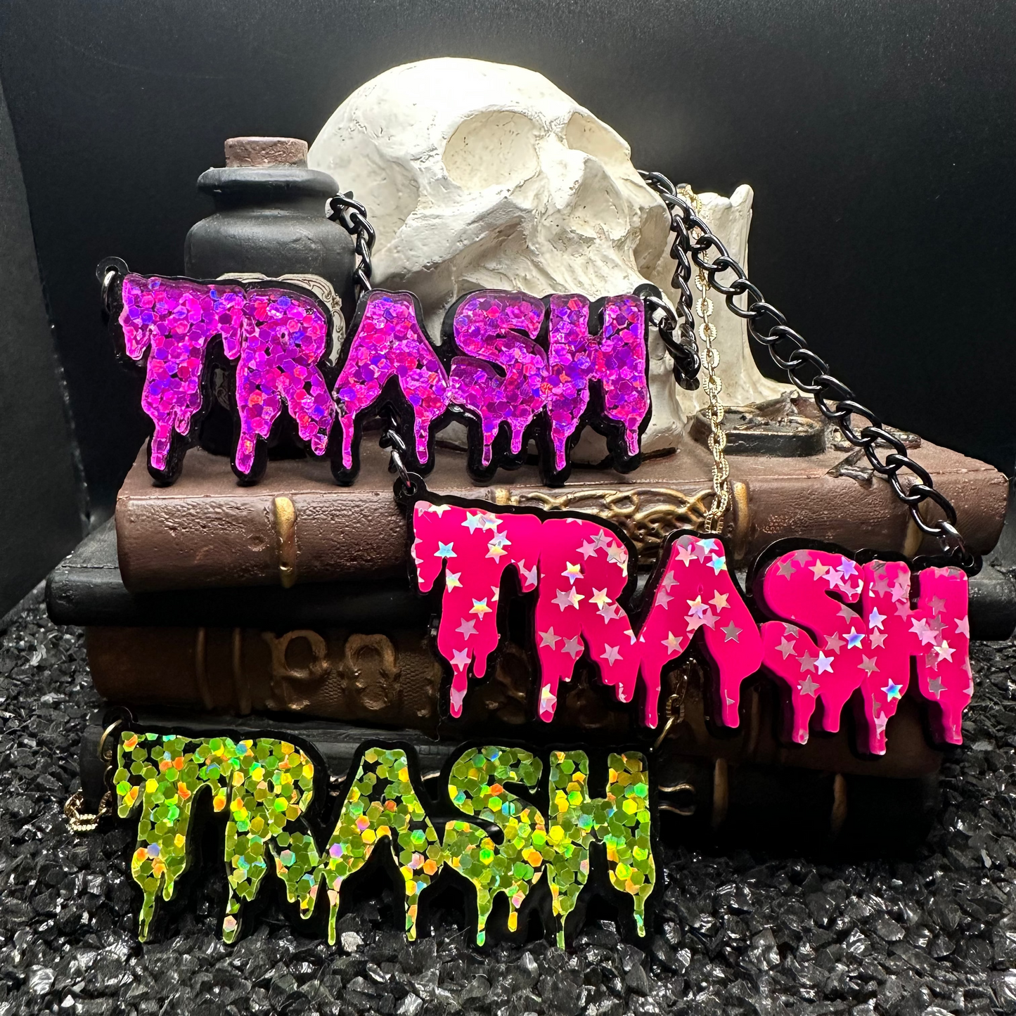 TRASH Hot Pink Star Drippy Necklace