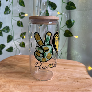 Peace, Love & Pineapple 16oz Libby Glass Jar w/Bamboo Lid & Straw