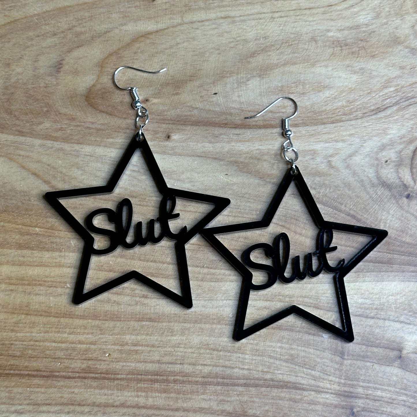 Slut Earrings, Black Acrylic