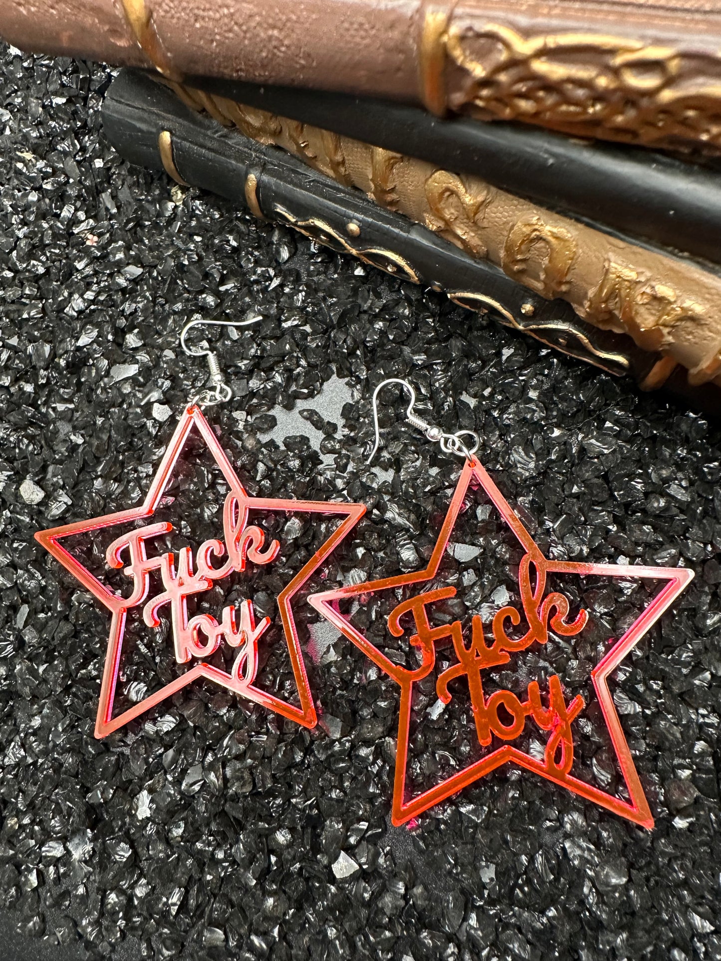 Fuck Toy Earrings, Neon Pink Acrylic