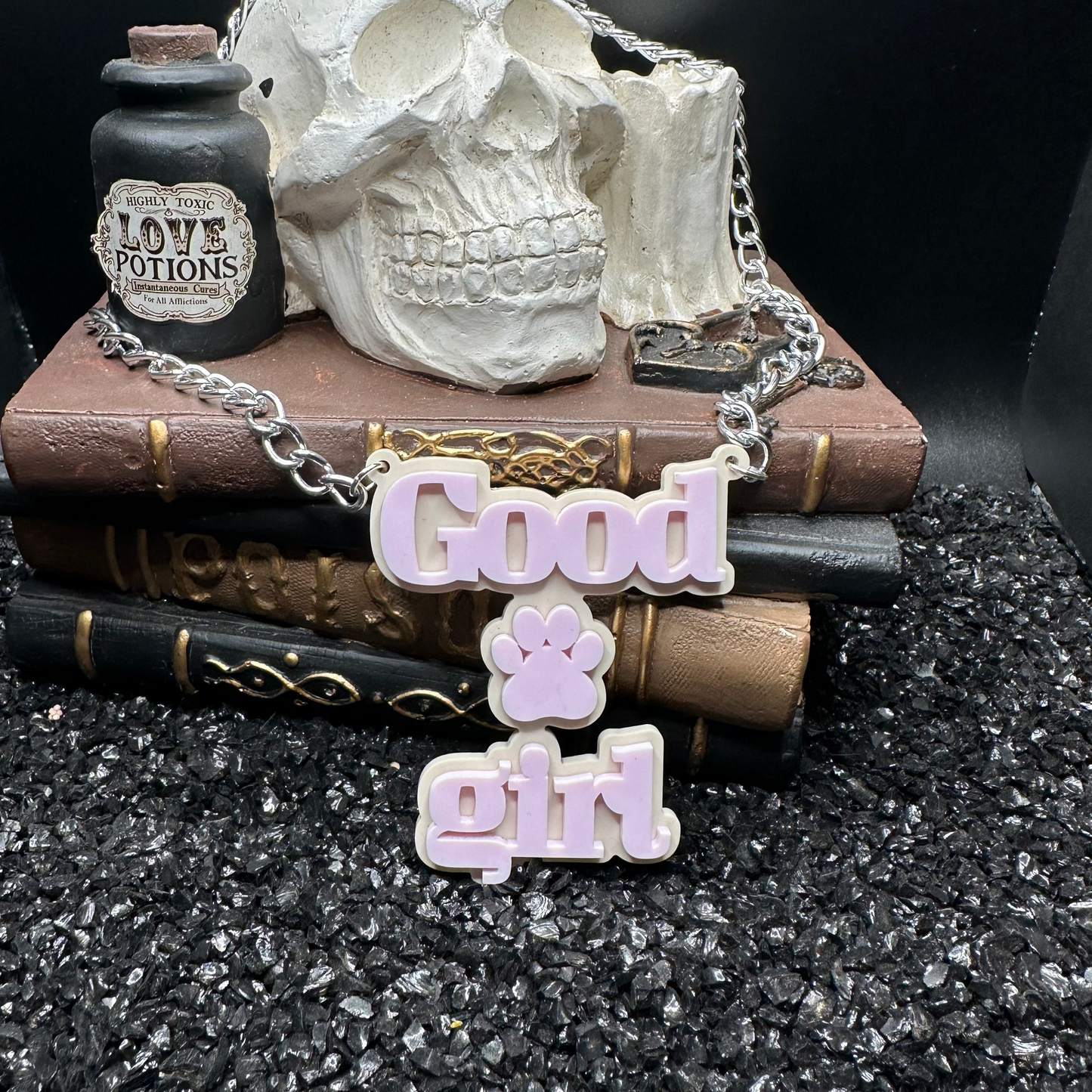 Good Girl Pup Acrylic Baby Pink Necklace
