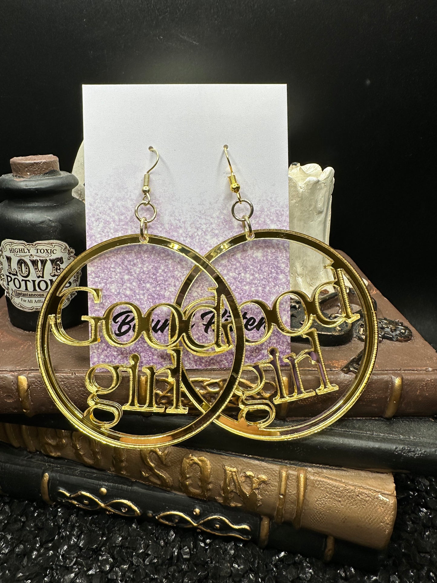 Good Girl Earrings, Mirrored Gold Acrylic