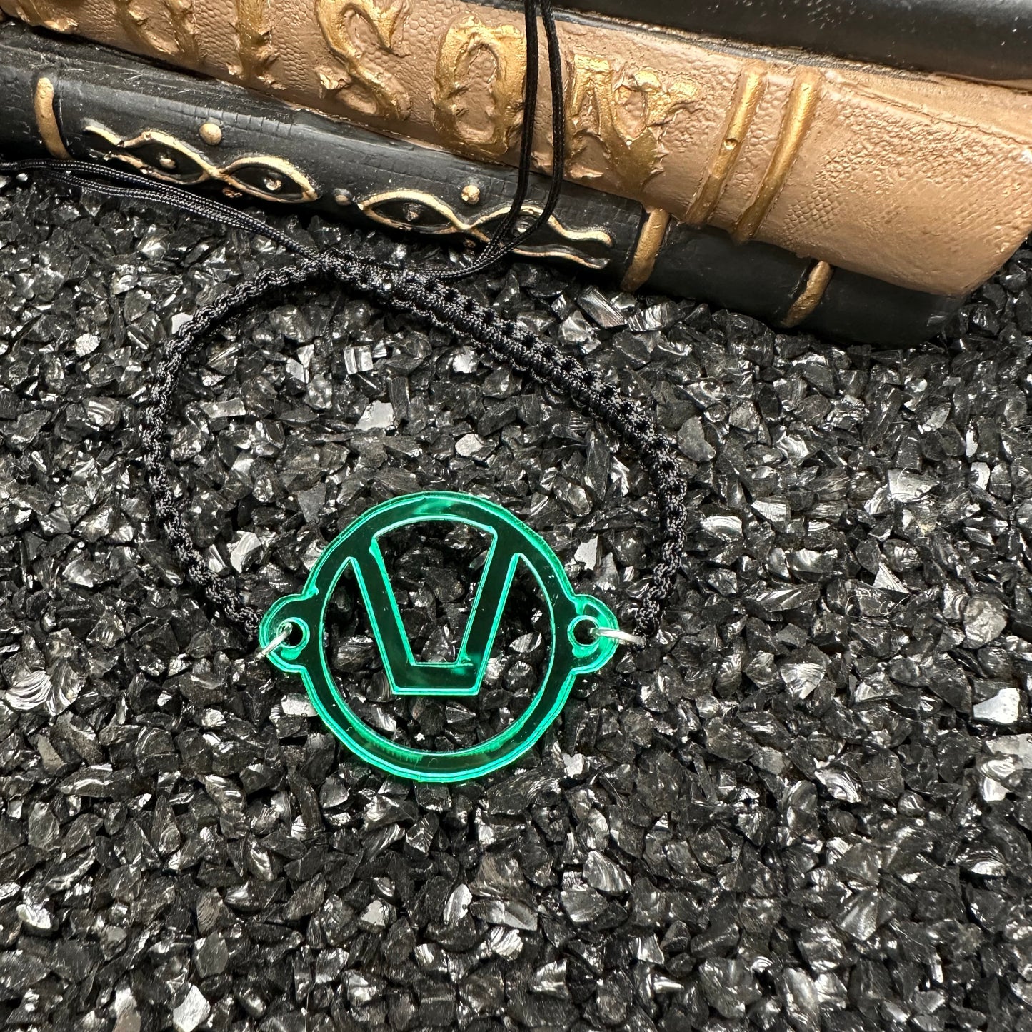 Swinger Symbol Green Acrylic Bracelet on Adjustable Black Cord