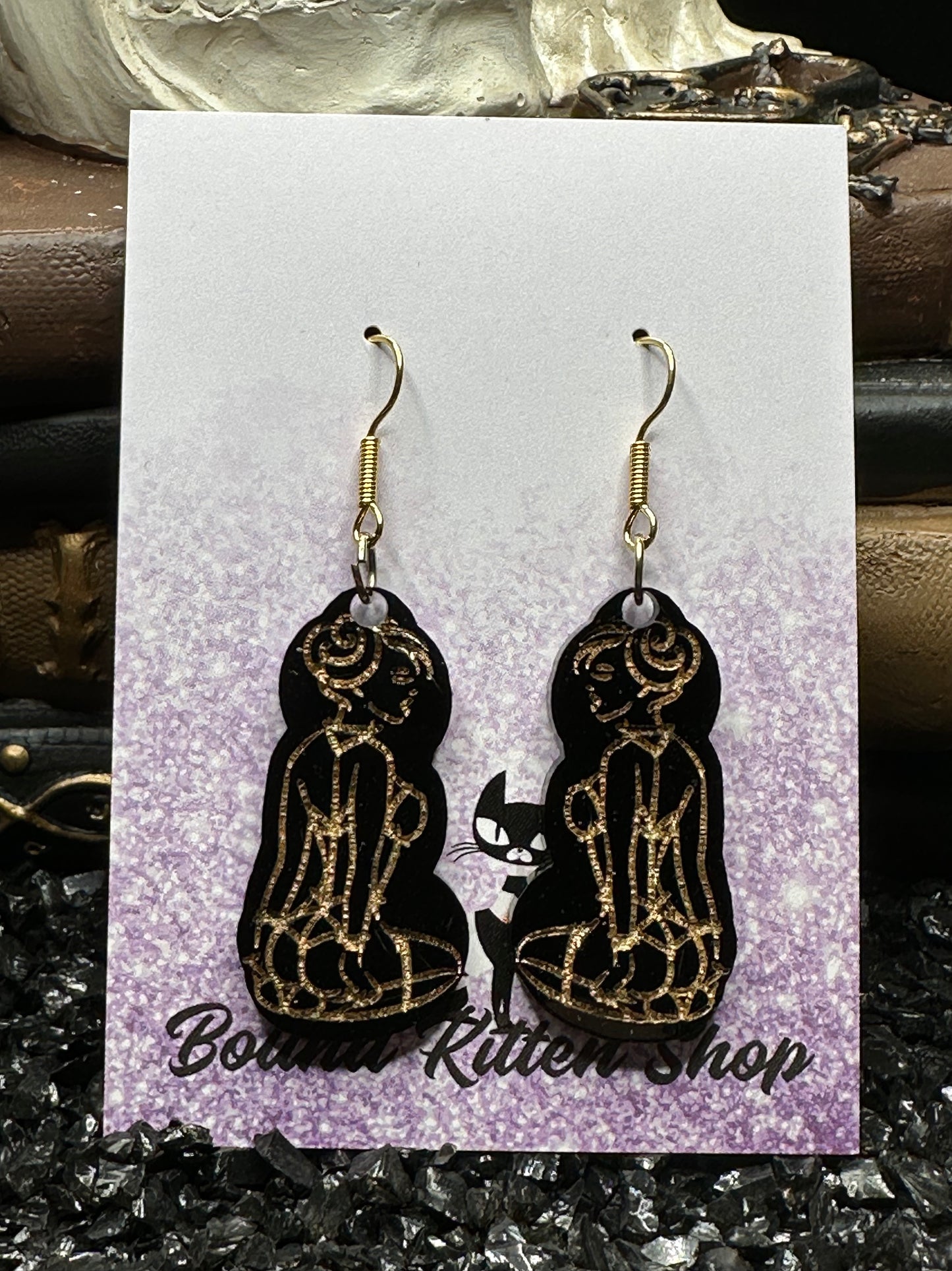 Submissive Women Black & Gold Acrylic Earrings