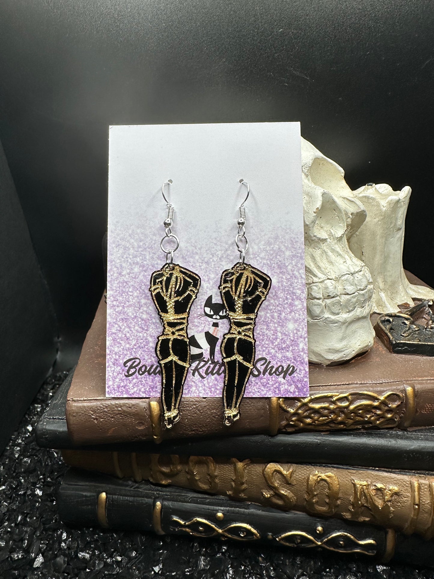 Submissive Women Black & Gold Acrylic Earrings