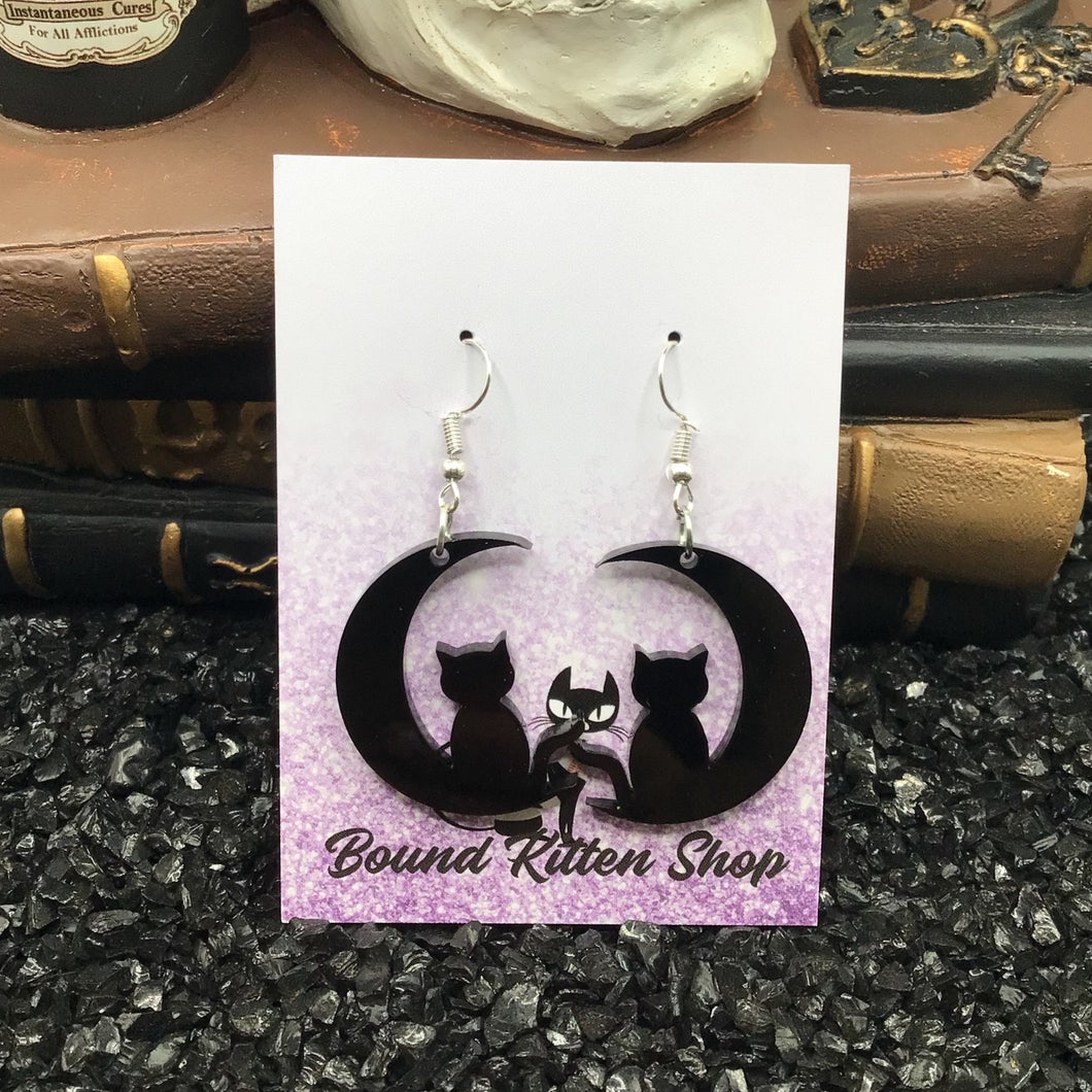 Cat Sitting In The Moon Earrings, Witchy Earrings