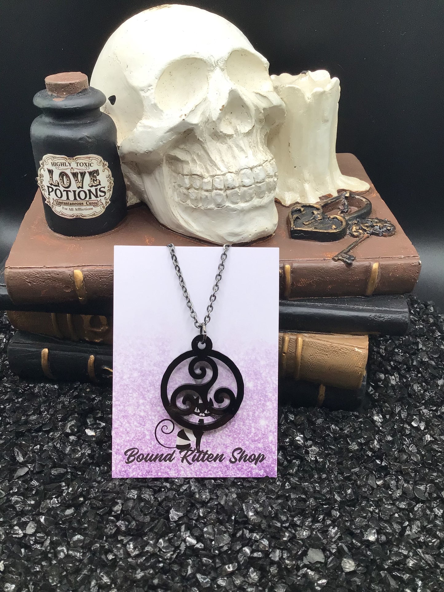 Triskelion Black Acrylic On 18" Black Chain, BDSM Collar / Necklace