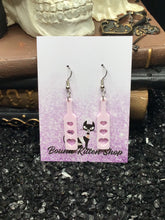 Load image into Gallery viewer, BDSM Heart Paddle Tulip Pink Acrylic Earrings
