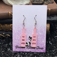 Load image into Gallery viewer, BDSM Heart Paddle Rose Pink Acrylic Earrings
