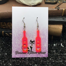 Load image into Gallery viewer, BDSM Heart Paddle Hot Pink Acrylic Earrings
