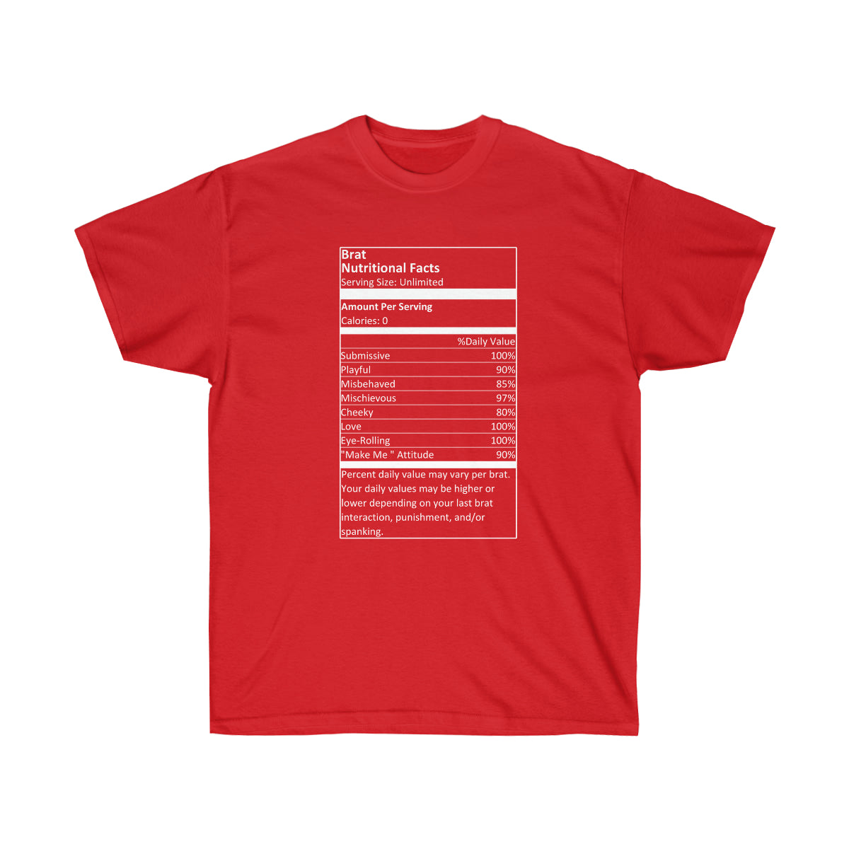 Brat Nutritional Facts Short-Sleeve Unisex Tee Shirt