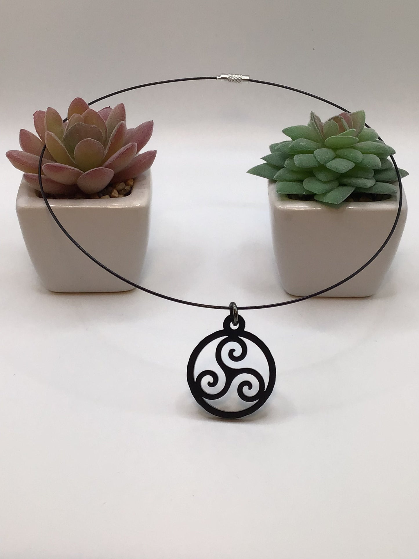 Triskelion Black Acrylic On 16" Wire Cord, BDSM Collar / Necklace