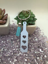 Load image into Gallery viewer, BDSM Heart Paddle Keyring, Baby Blue Acrylic
