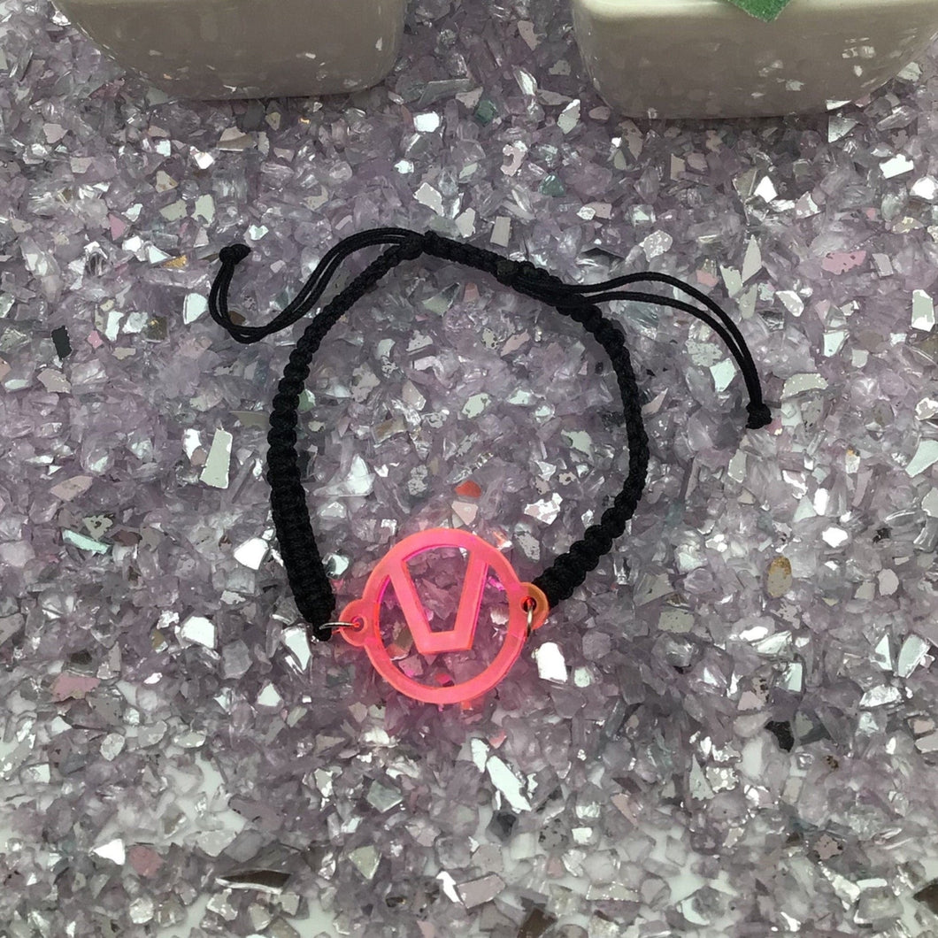 Swinger Symbol Hot Pink Acrylic Bracelet on Adjustable Black