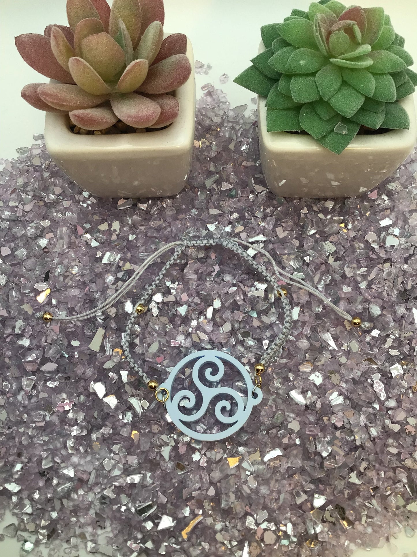 Triskelion Baby Blue Acrylic on Adjustable Gray Bracelet