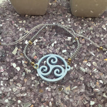 Load image into Gallery viewer, BDSM Triskelion Baby Blue Acrylic on Adjustable Gray Bracelet
