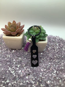 BDSM Heart Paddle Keyring, Black Acrylic w/Purple Tassel