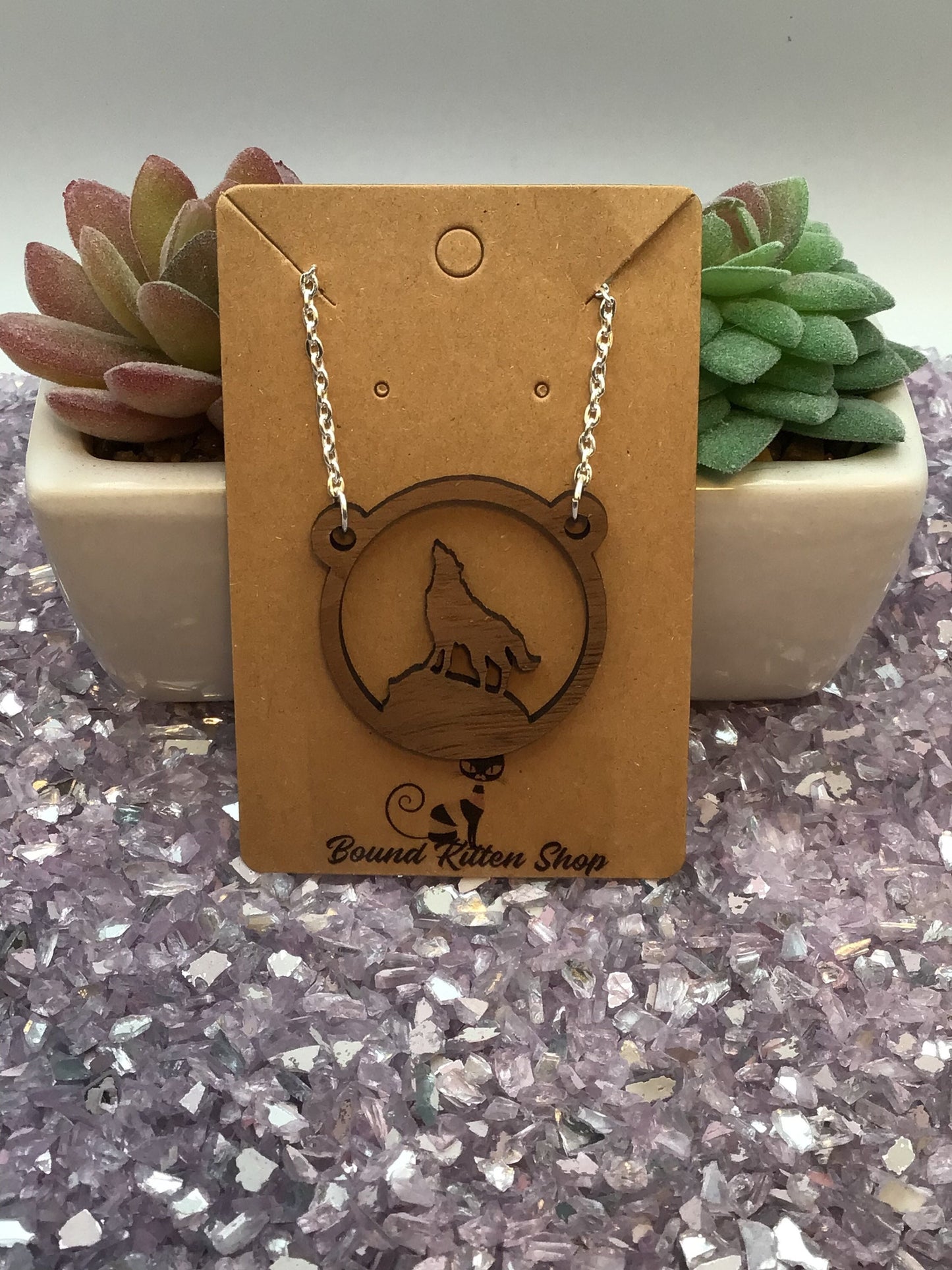 Primal Wolf Wood Necklace on 18" Chain