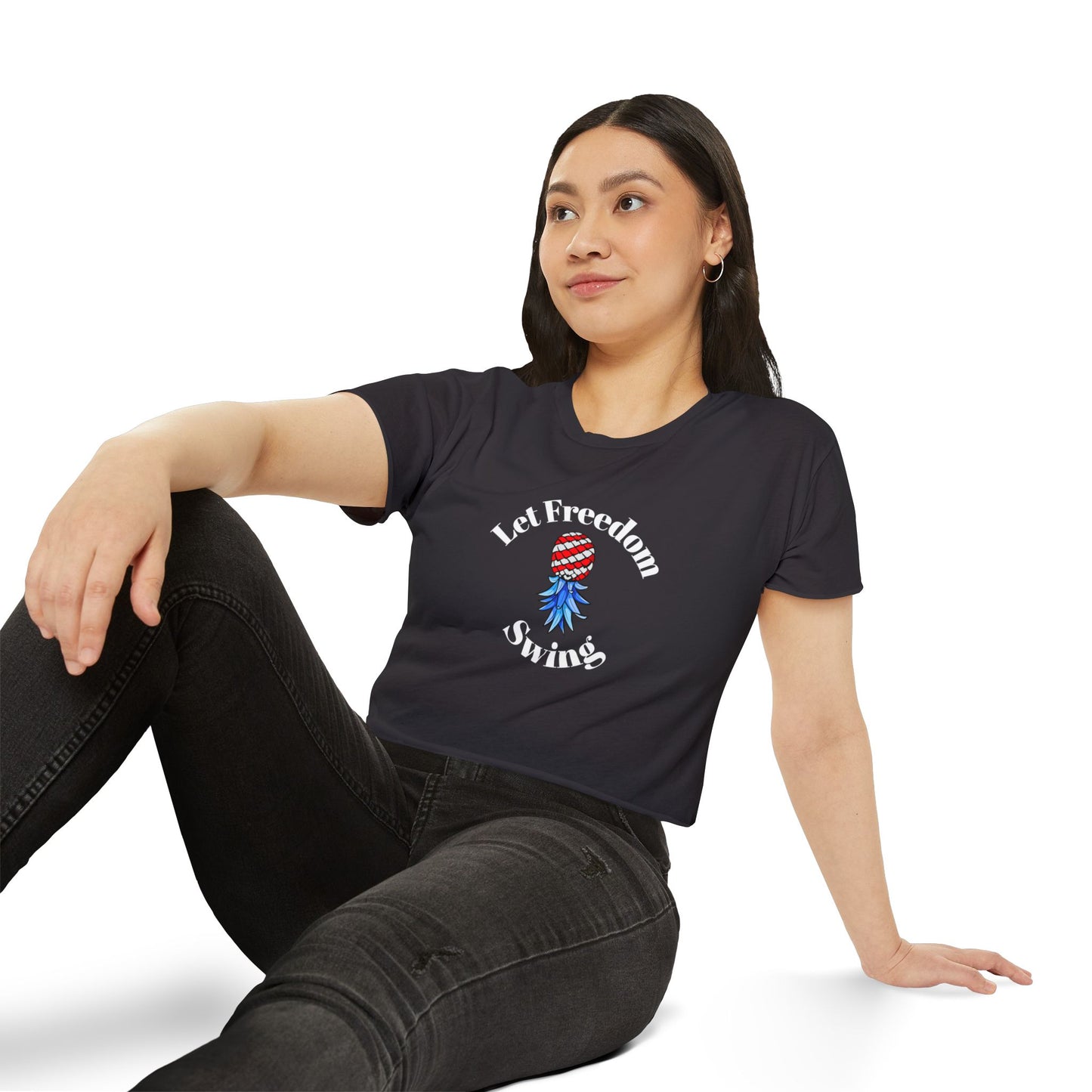 Let Freedom Swing American Flag Upside Down Pineapple Graphic Women's Crop Top