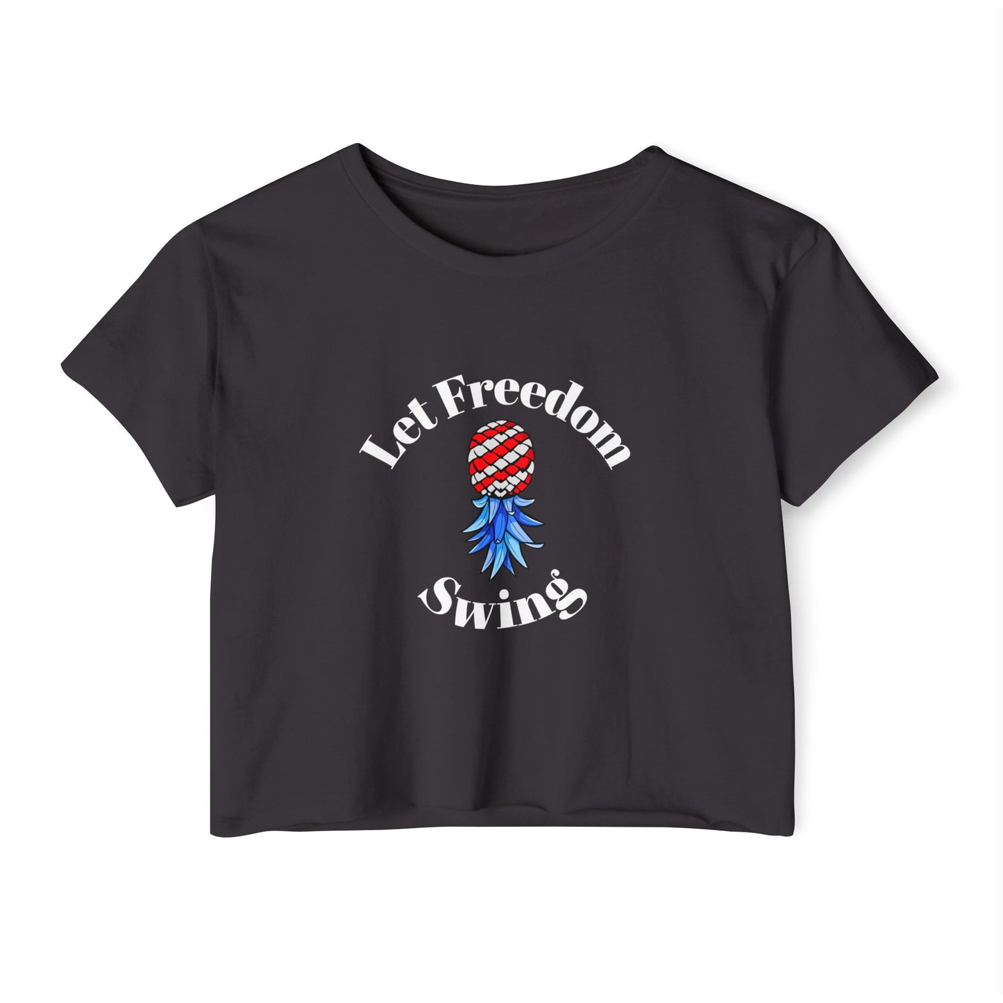 Let Freedom Swing American Flag Upside Down Pineapple Graphic Women's Crop Top