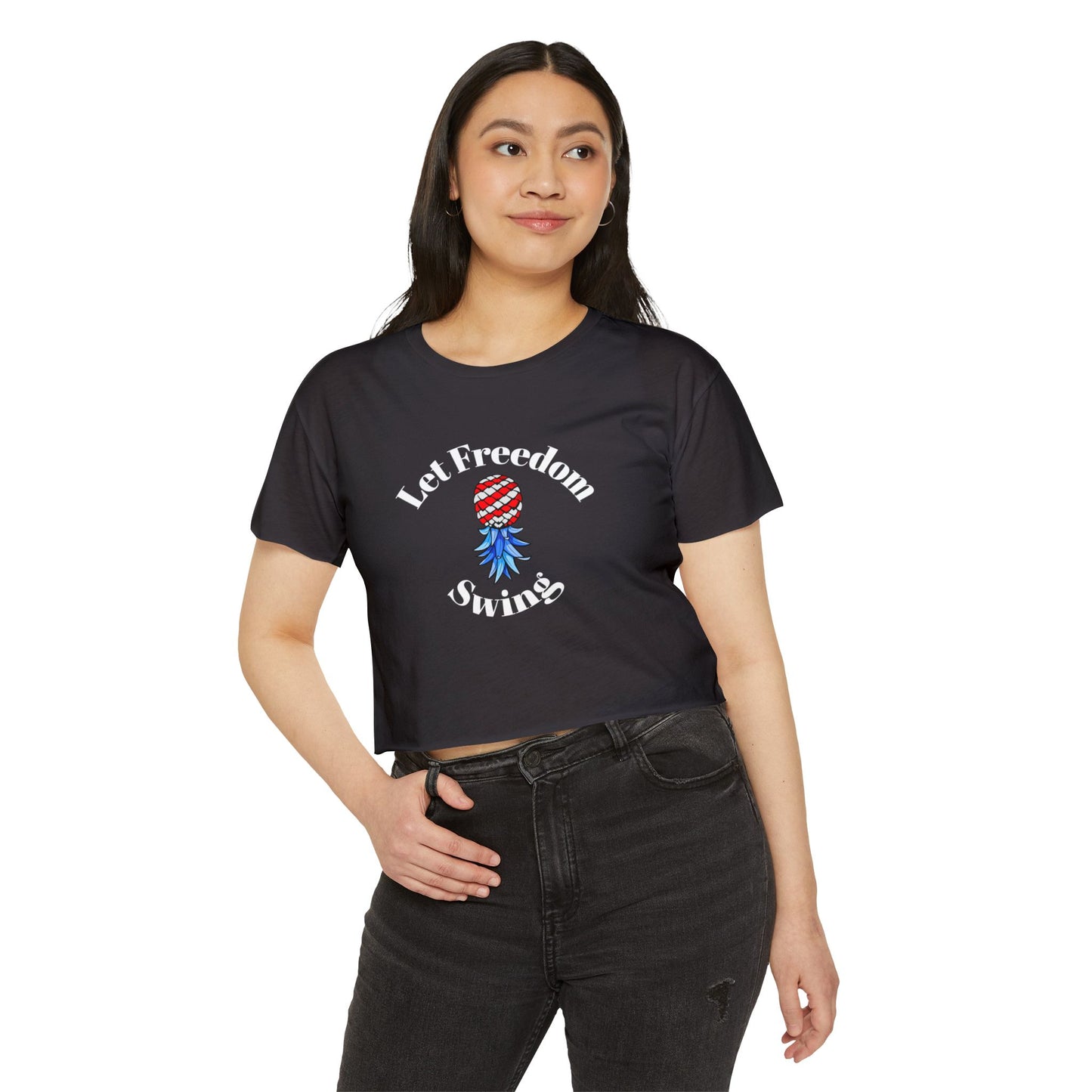 Let Freedom Swing American Flag Upside Down Pineapple Graphic Women's Crop Top