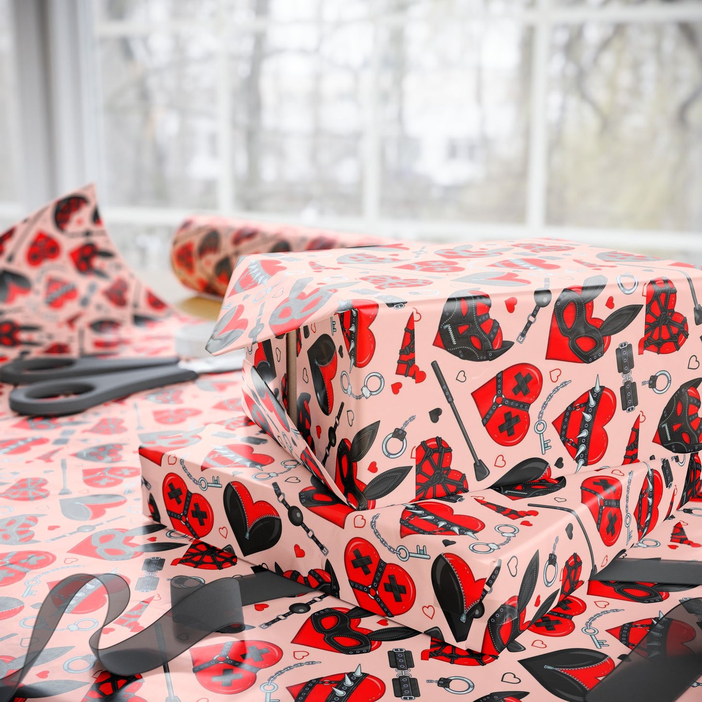 Masked Hearts BDSM Wrapping Paper
