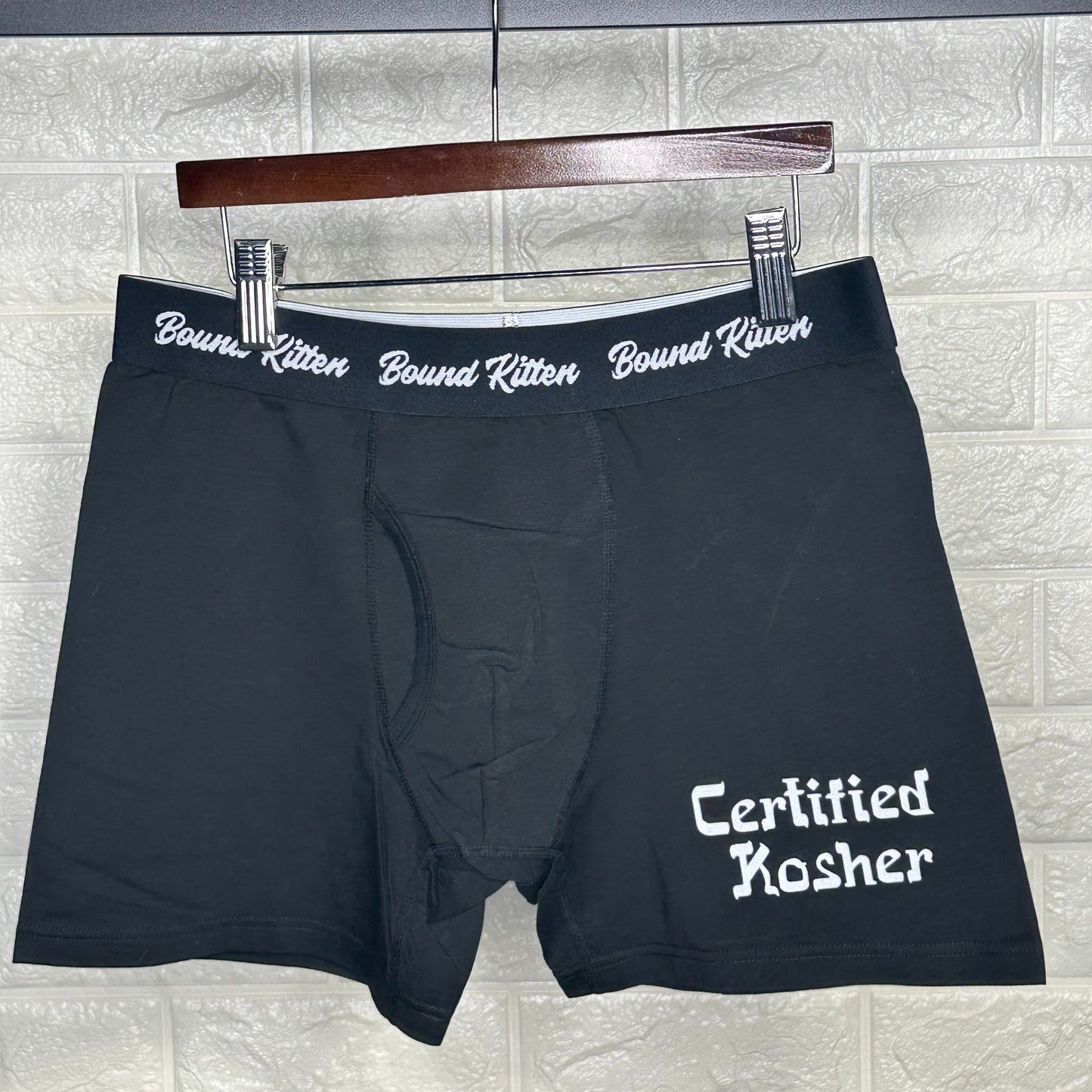 Certified Kosher Cotton Boxers with White Glitter Letters