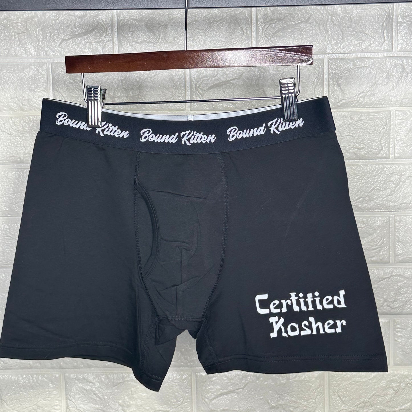 Certified Kosher Cotton Boxers with White Glitter Letters