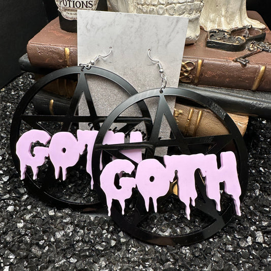 Pentagram Goth Acrylic Black & Violet Earrings