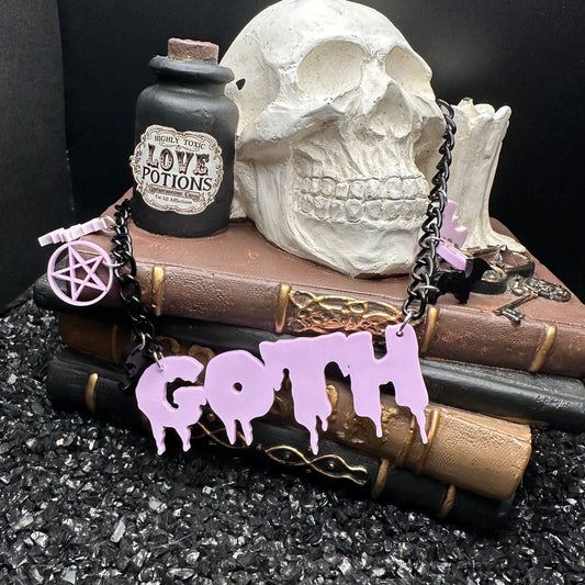 Goth Necklace with Pentagram and Bat Charms