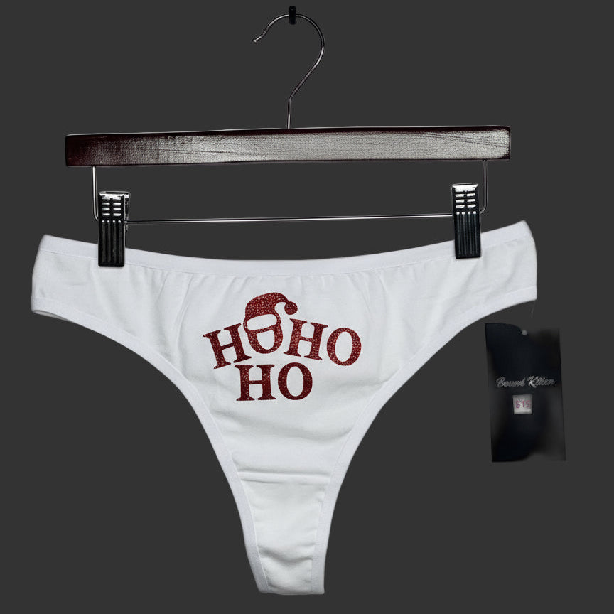 Ho Ho Ho Cotton Thong Panties with Red Glitter Letters