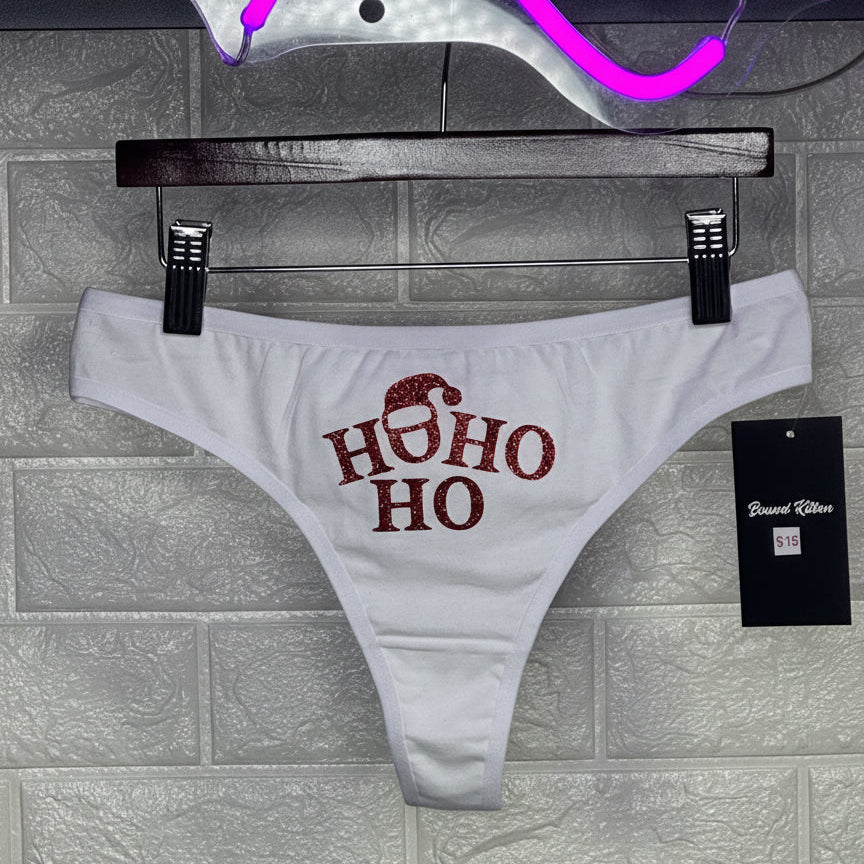 Ho Ho Ho Cotton Thong Panties with Red Glitter Letters