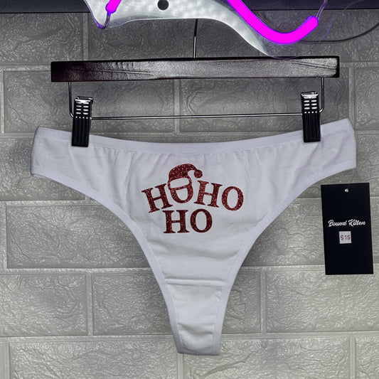 Ho Ho Ho Cotton Thong Panties with Red Glitter Letters