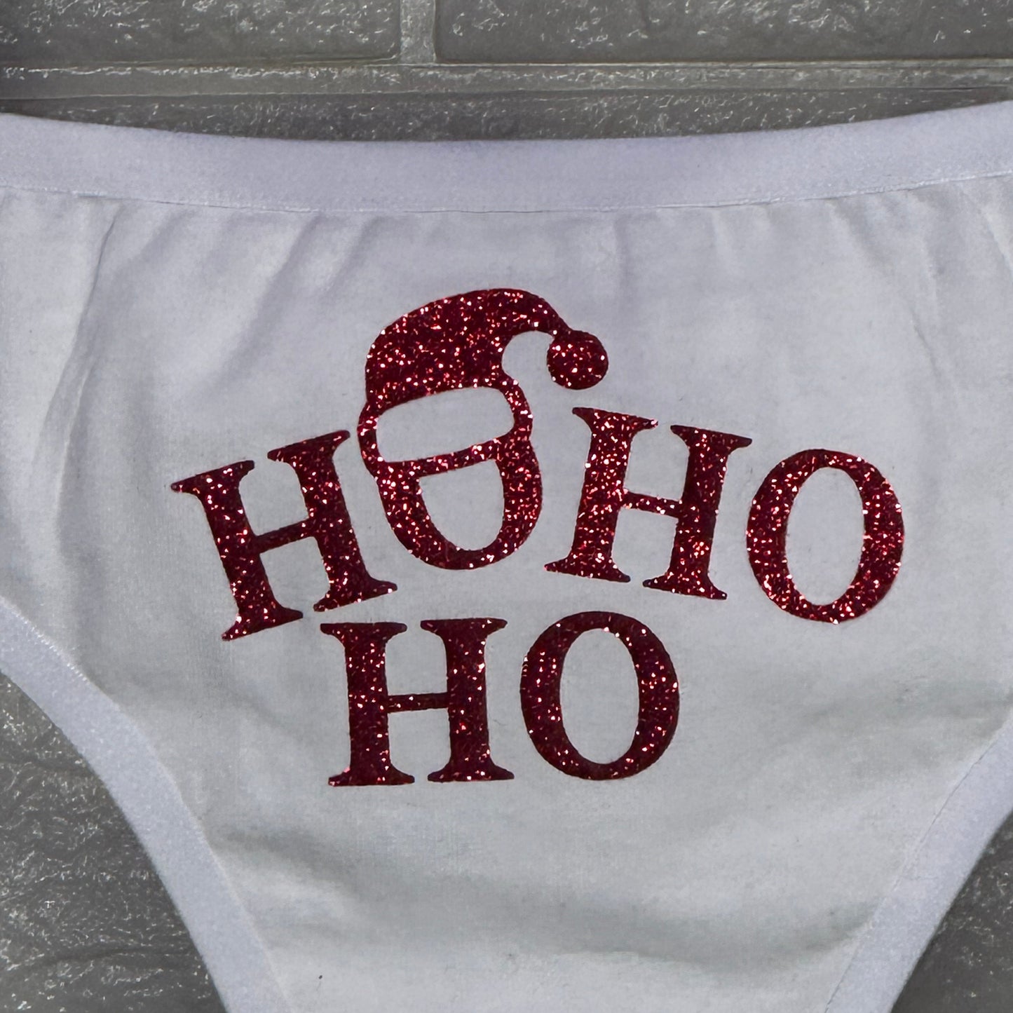 Ho Ho Ho Cotton Thong Panties with Red Glitter Letters