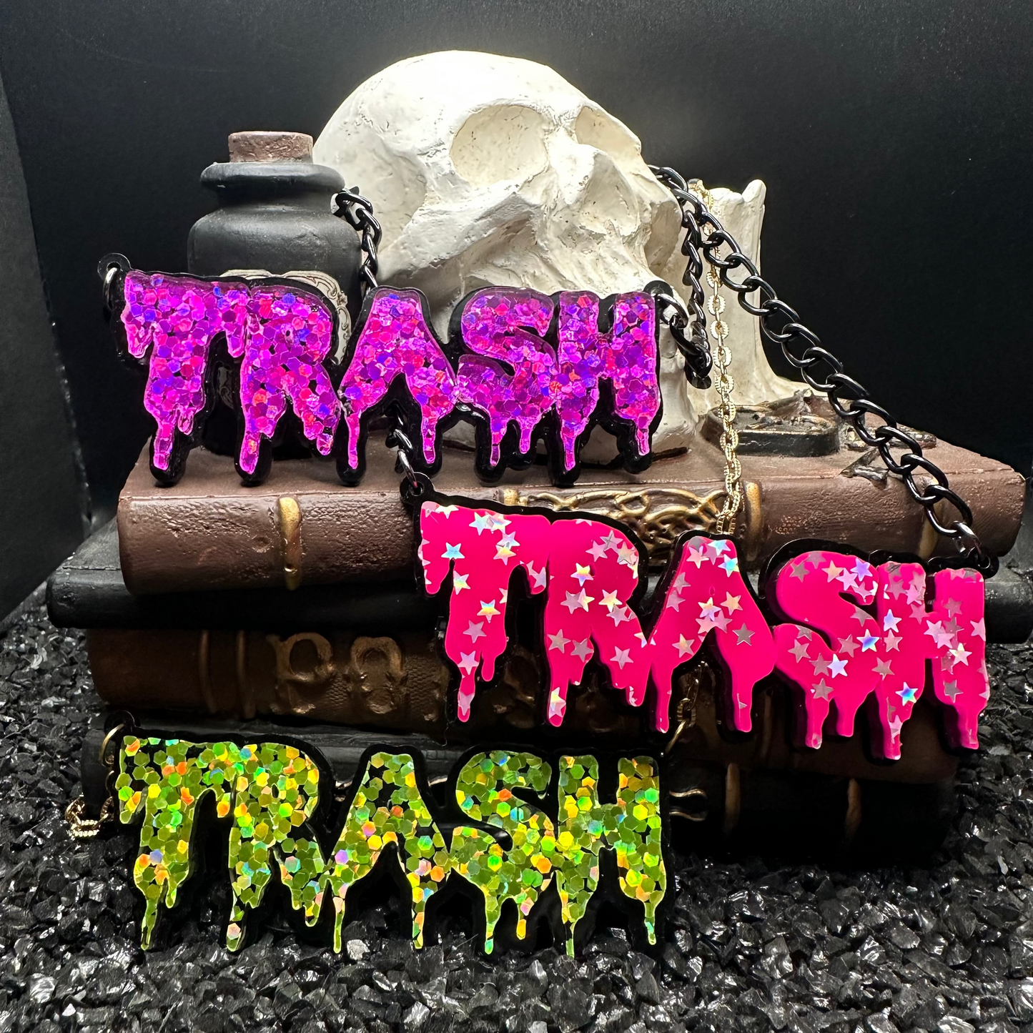 TRASH Glitter Purple Drippy Necklace