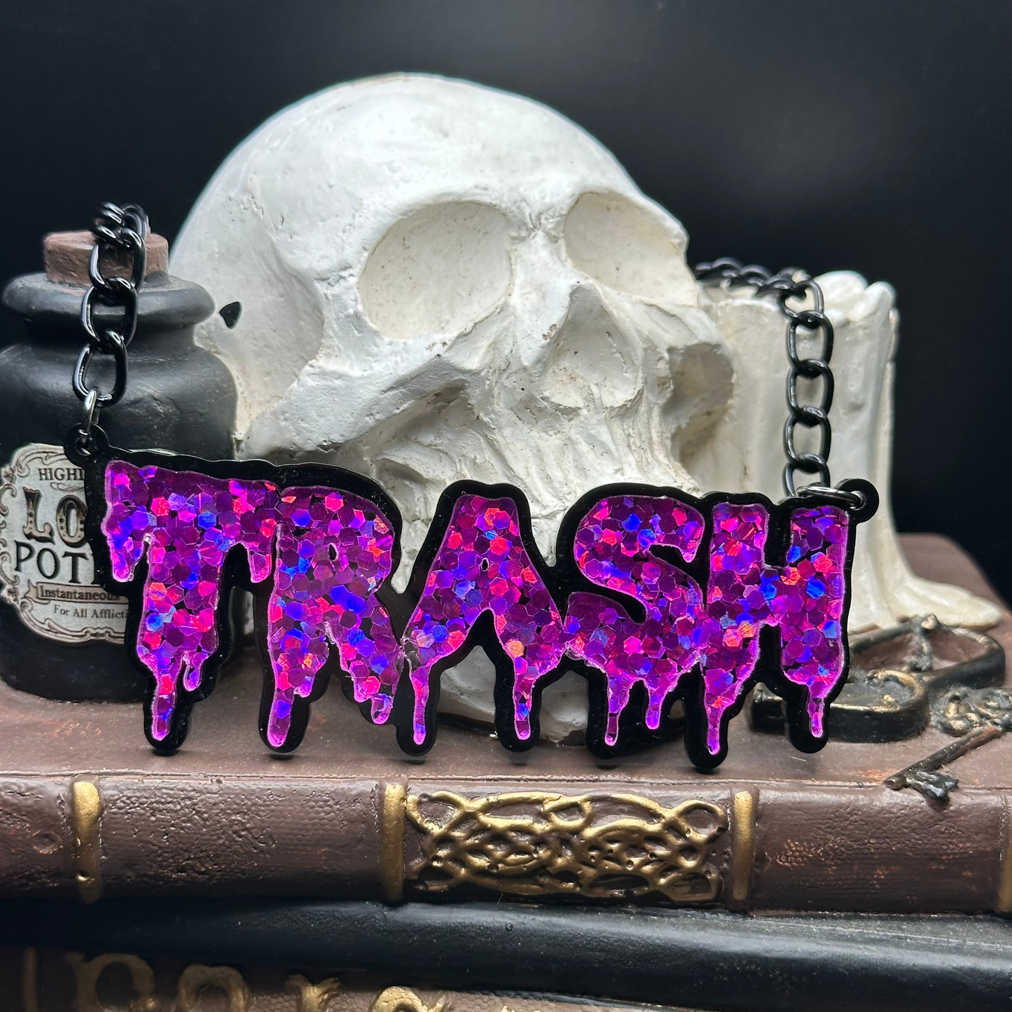 TRASH Glitter Purple Drippy Necklace