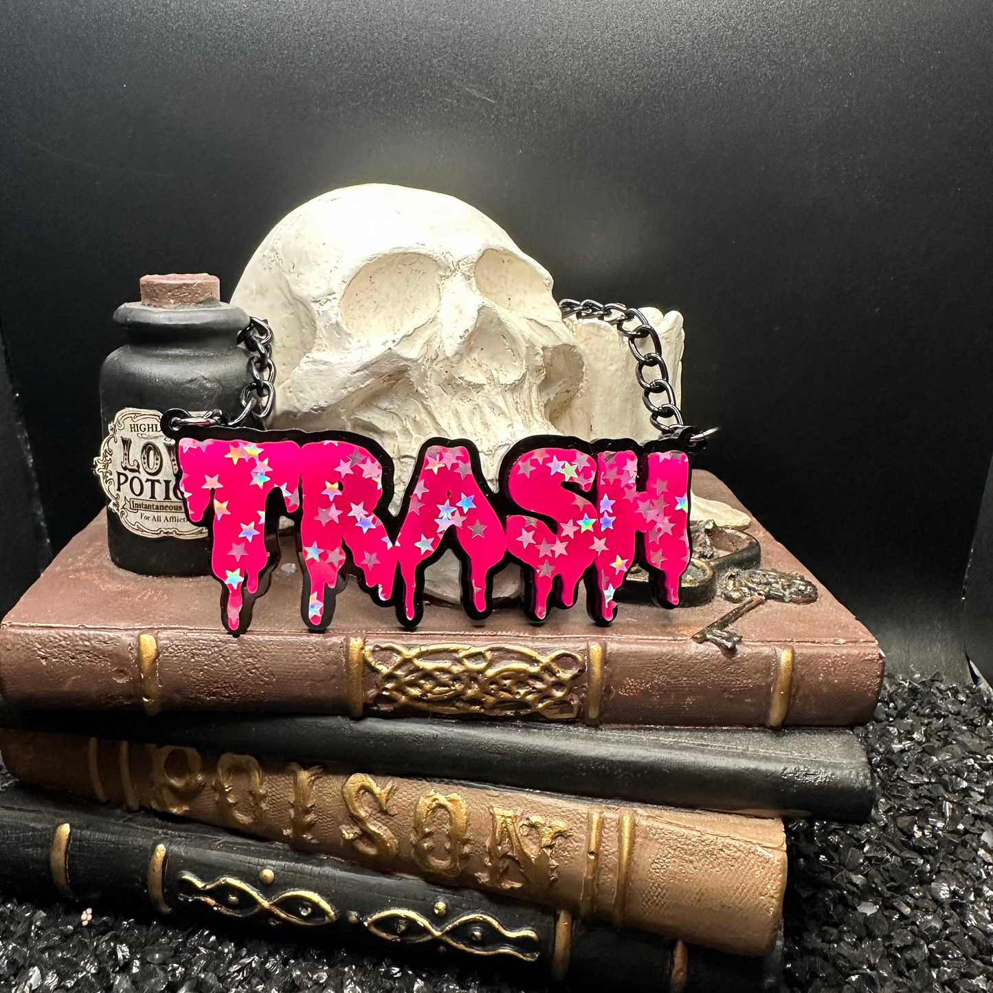 TRASH Hot Pink Star Drippy Necklace