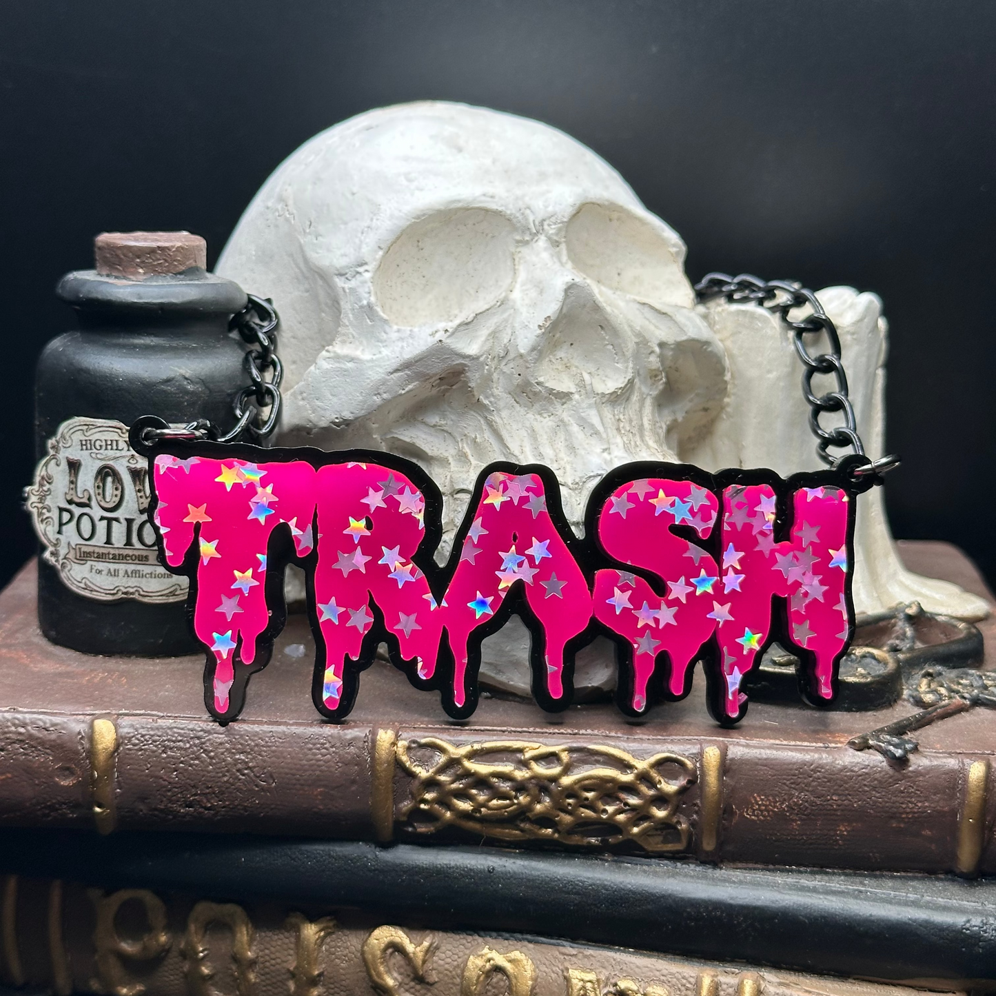 TRASH Hot Pink Star Drippy Necklace