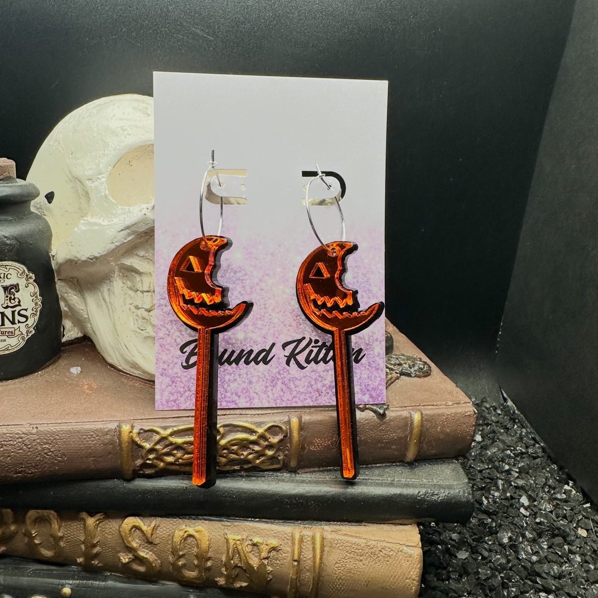 Halloween Pumpkin Lollipop Mirrored Earrings