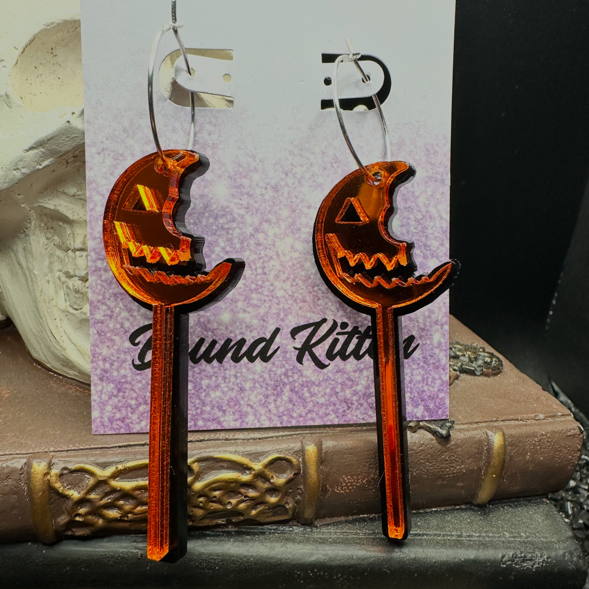 Halloween Pumpkin Lollipop Mirrored Earrings
