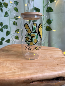 Peace, Love & Pineapple 16oz Libby Glass Jar w/Bamboo Lid & Straw