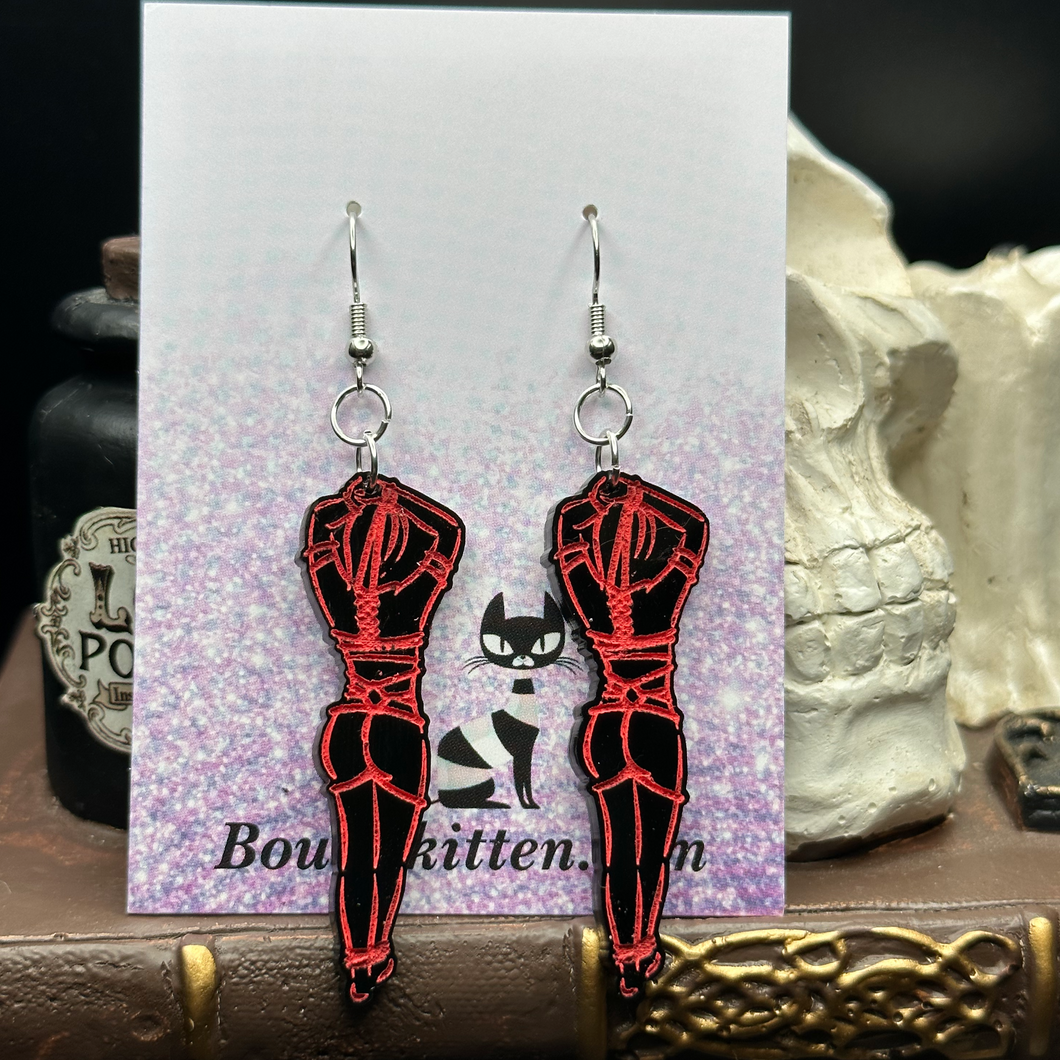 Bondage Shibari Submissive Women Black Acrylic Earrings