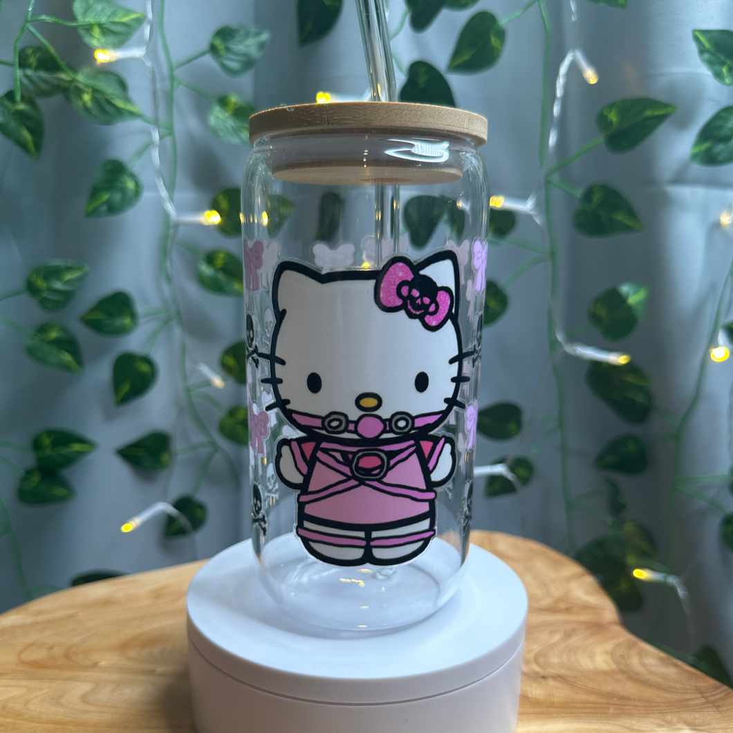 BDSM Bad Kitty 16oz Libby Glass Jar w/Bamboo Lid & Straw