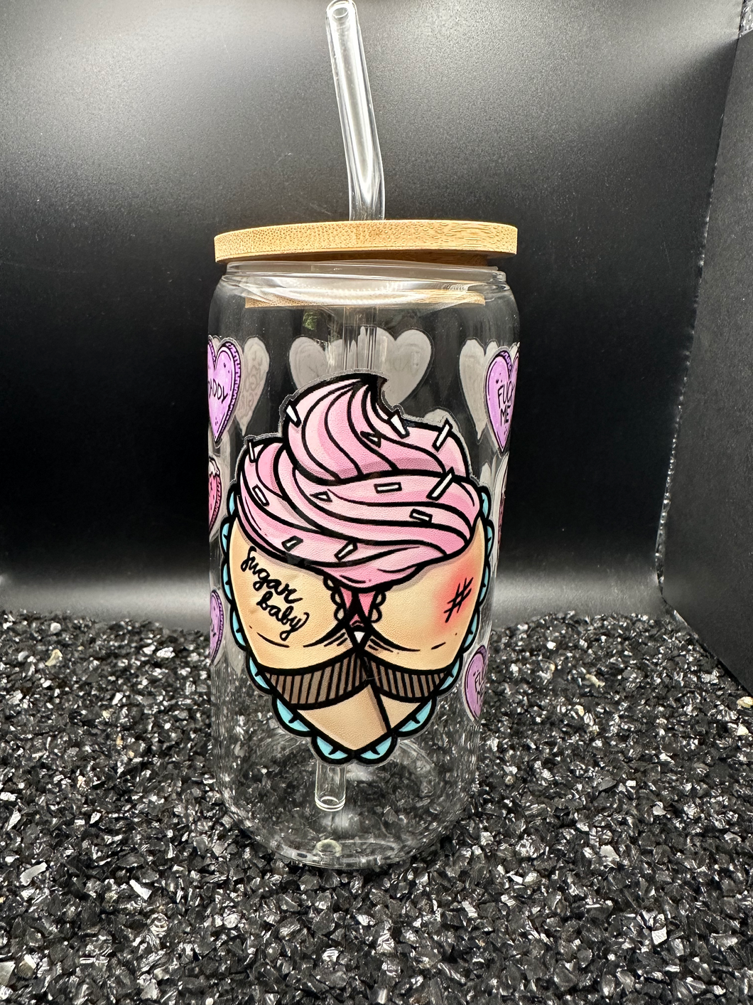 Pleasure Kink Cupcake 16oz Libby Glass Jar w/Bamboo Lid & Straw
