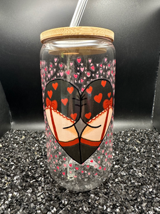 Heart Shape Butt 16oz Libby Glass Jar w/Bamboo Lid & Straw
