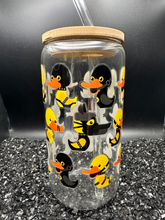 Load image into Gallery viewer, BDSM Duck, Pup 16oz Libby Glass Jar w/Bamboo Lid &amp; Straw
