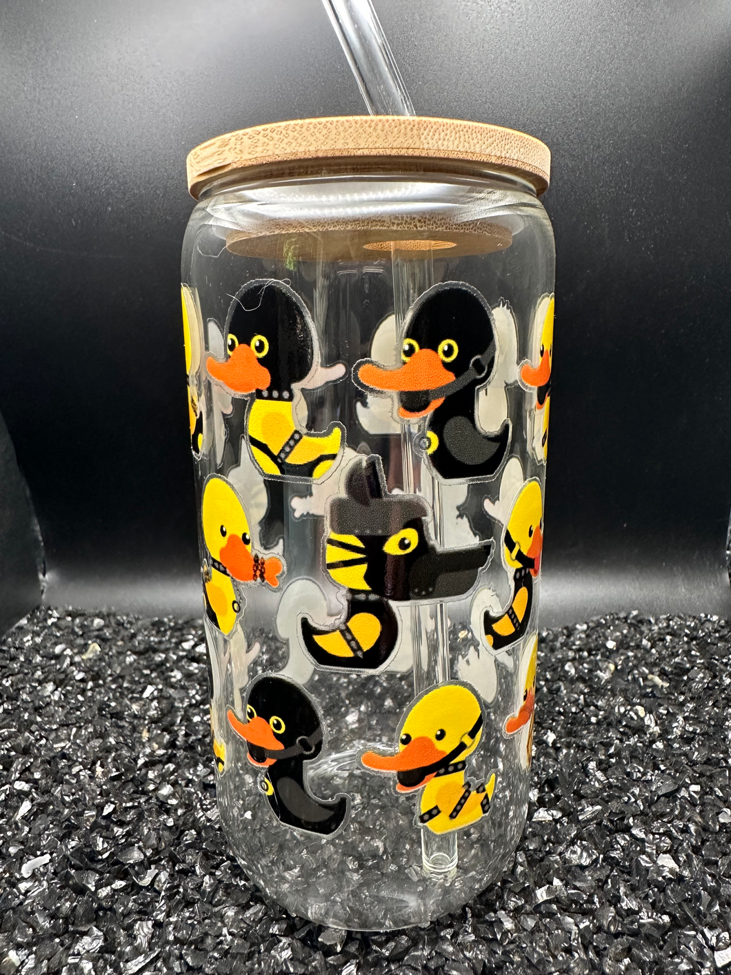 BDSM Duck, Pup 16oz Libby Glass Jar w/Bamboo Lid & Straw