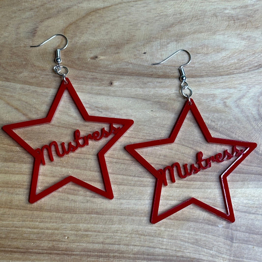 Mistress Earrings, Red Acrylic